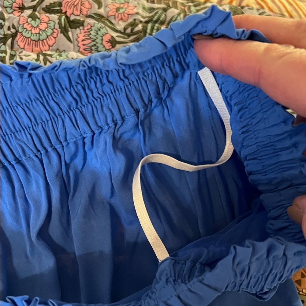 Lilly Pulitzer Blue Off-Shoulder Blouse with Coral Embroidered Arms, NWOT, L - Picture 8 of 10